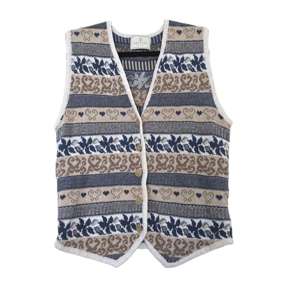 Vintage Geometric Sweater Vest Womens M Grandmacore Cottage Western Boho